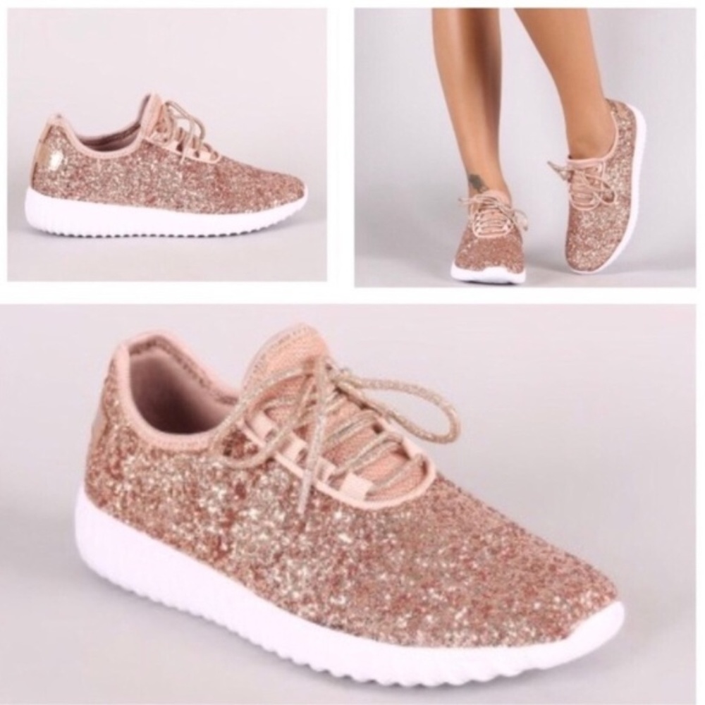 Rose Gold Glitter Boutique Tennis Shoes NEW 9
